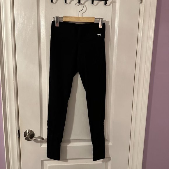 PINK Black Leggings Featuring Criss Cross Mesh Detail on Shins (Size XS) - Picture 2 of 4